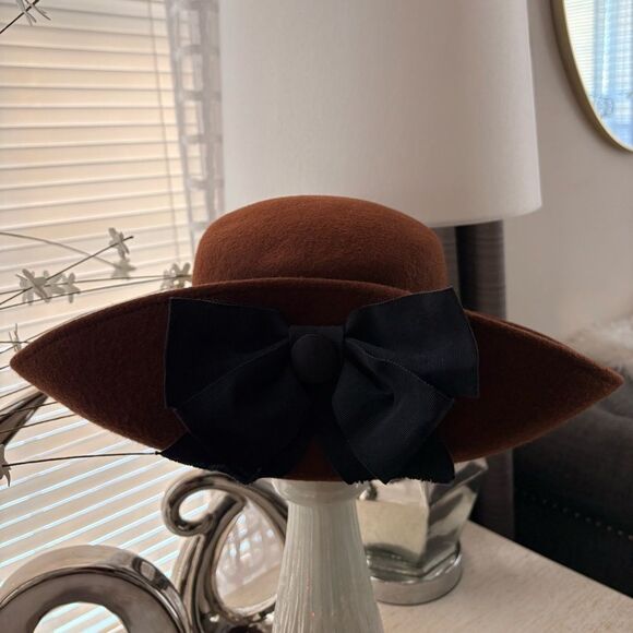 VTG Brown Wool Flip Back Black Bow Hat main image 10